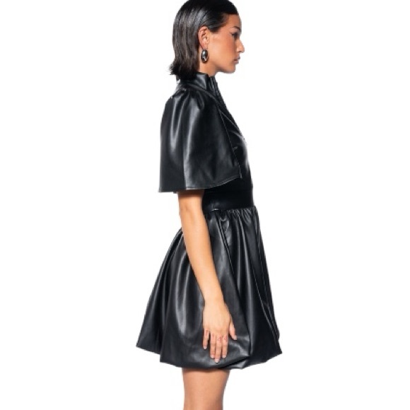 NEW Akira Pu Black Faux Vegan Leather Bubble Mini Dress - L - Picture 3 of 15